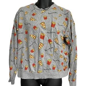 Divided by HM Sweatshirt Women XL Gray Pizza Fries Over Guys Cotton Blend Funny